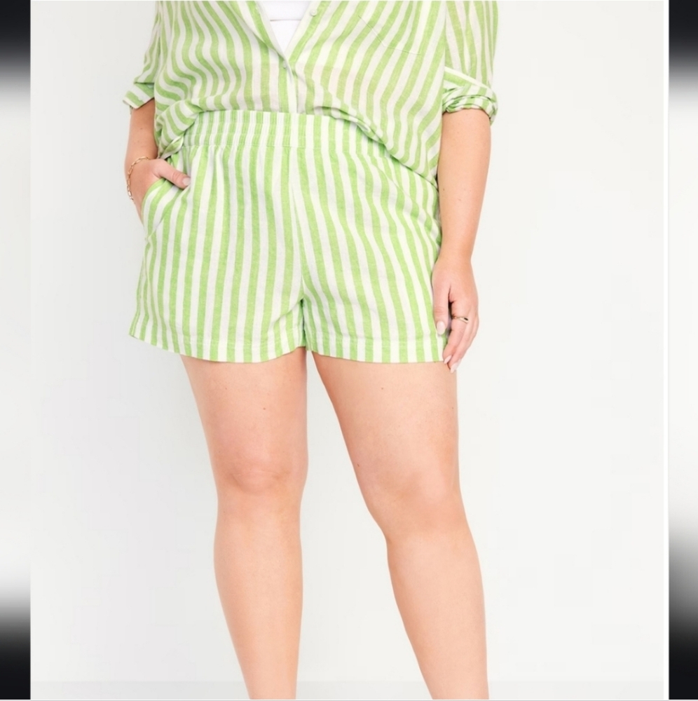 NWT Old Navy green & white striped linen blend shorts size XL